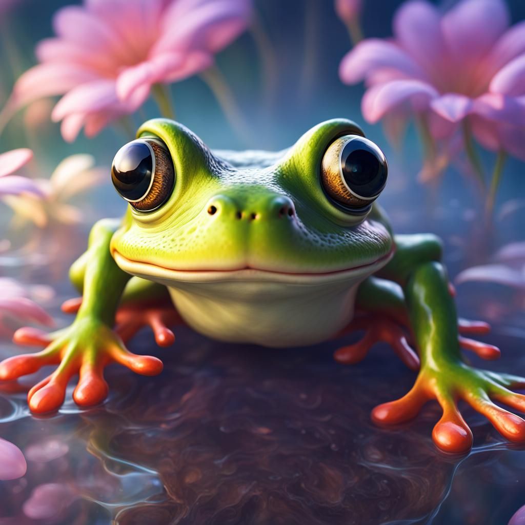 Adorable Round Frog with Huge Eyes in Fantasy Style