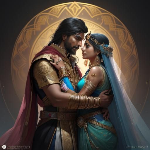 Romantic Indian King and Queen Portrait