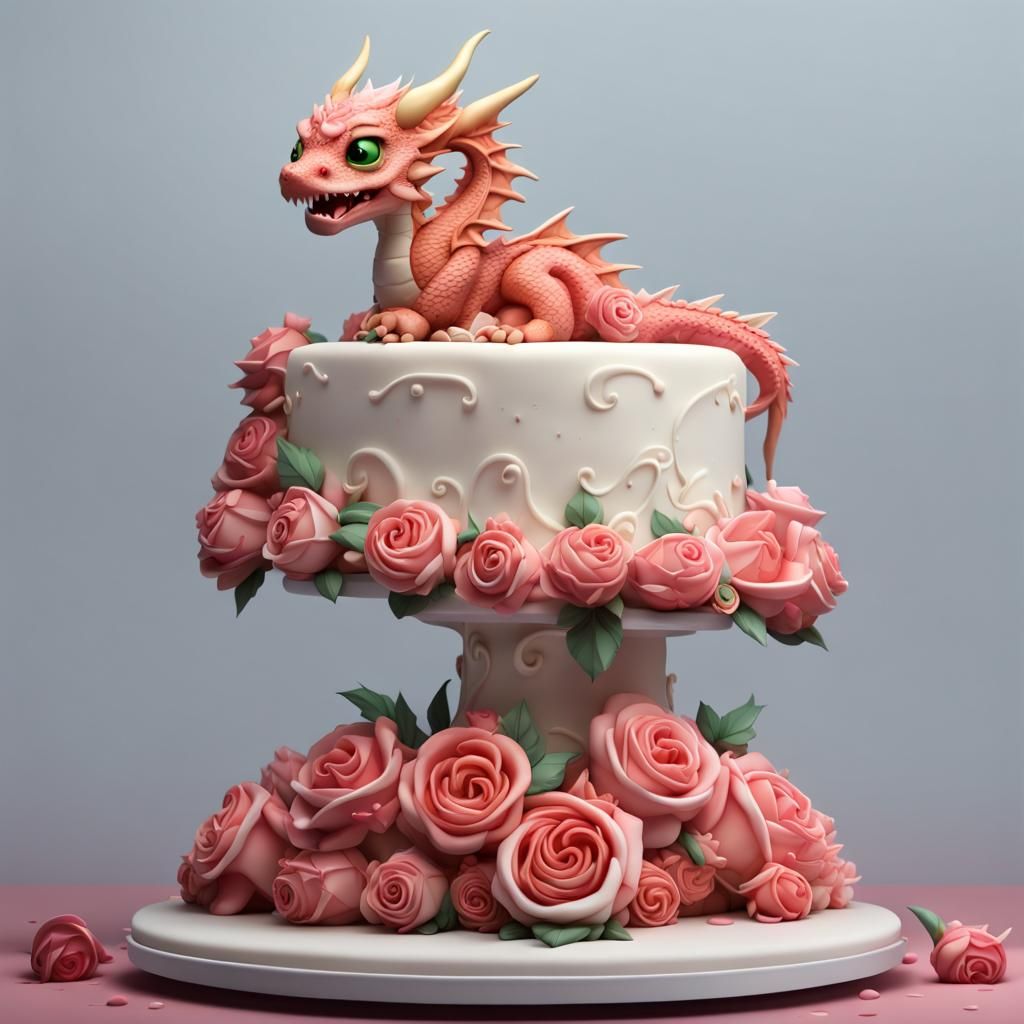 Chibi Dragon Wedding Cake Sculpture: Hyperrealistic Digital ...