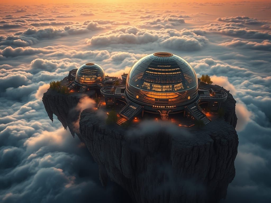 Sleek Cyberpunk Cityscape Floating Above Clouds
