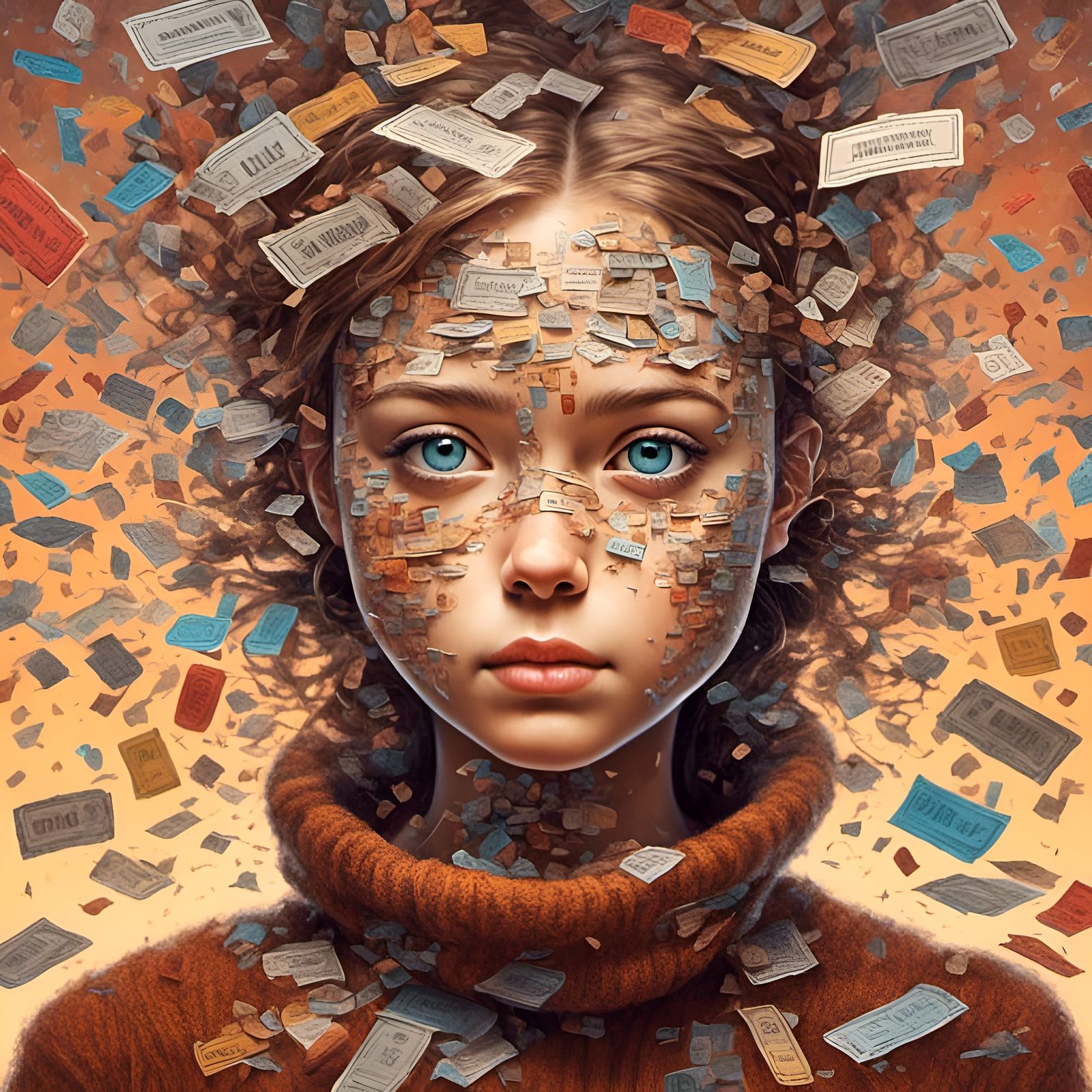 Surreal Train Ticket Girl Portrait in Splash Art