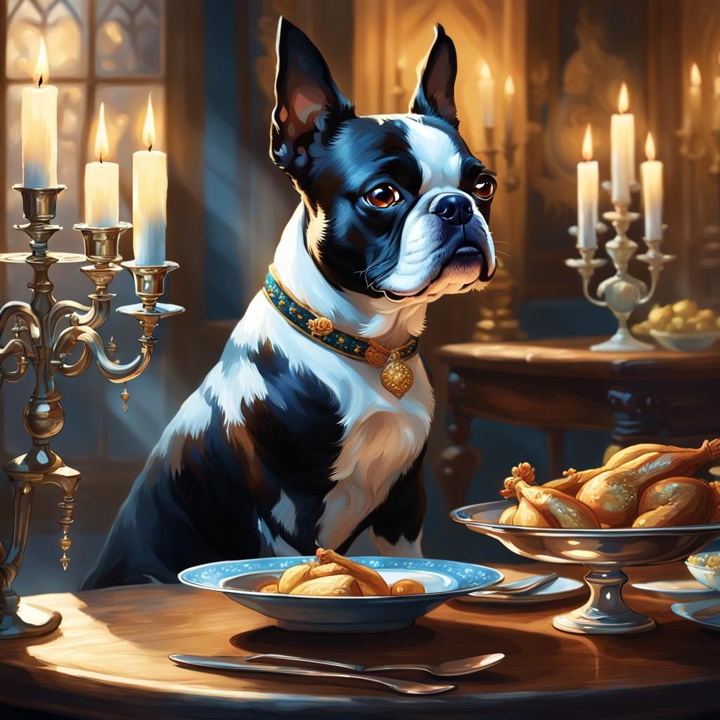 Boston Terrier's Fantasy Dinner: A Cinematic Still Life