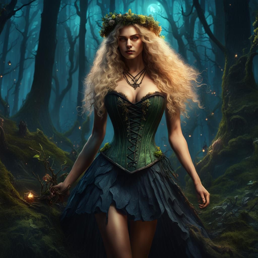 Spring Witch Celebrates Beltane in Forest