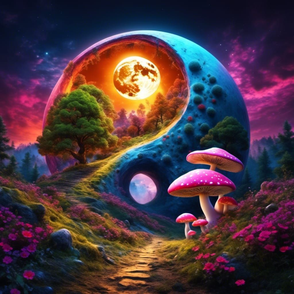 Yin Yang Full Moon Fantasy Art