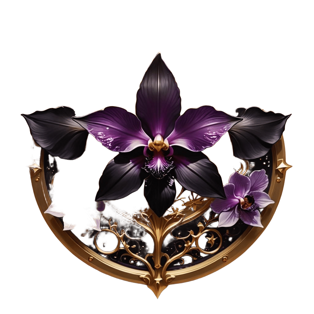 Black Orchid Crest with Amethyst, Stars, Cinematic Lighting