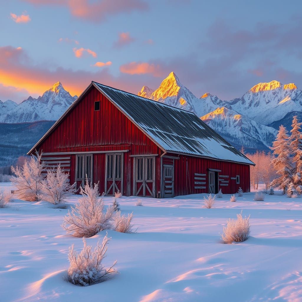 Winter Wonderland below the Teton Range, in a Vibrant, Surre...