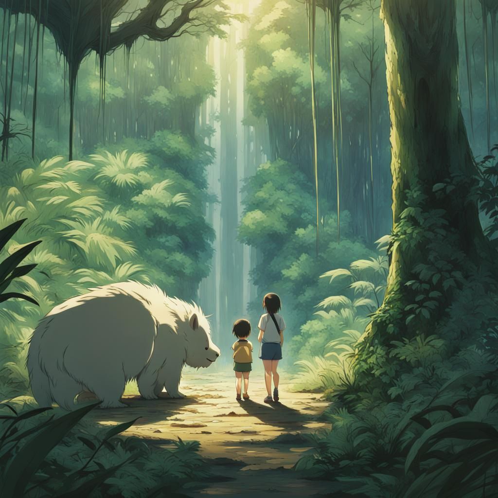 Emotional Jungle Scene in Anime Style