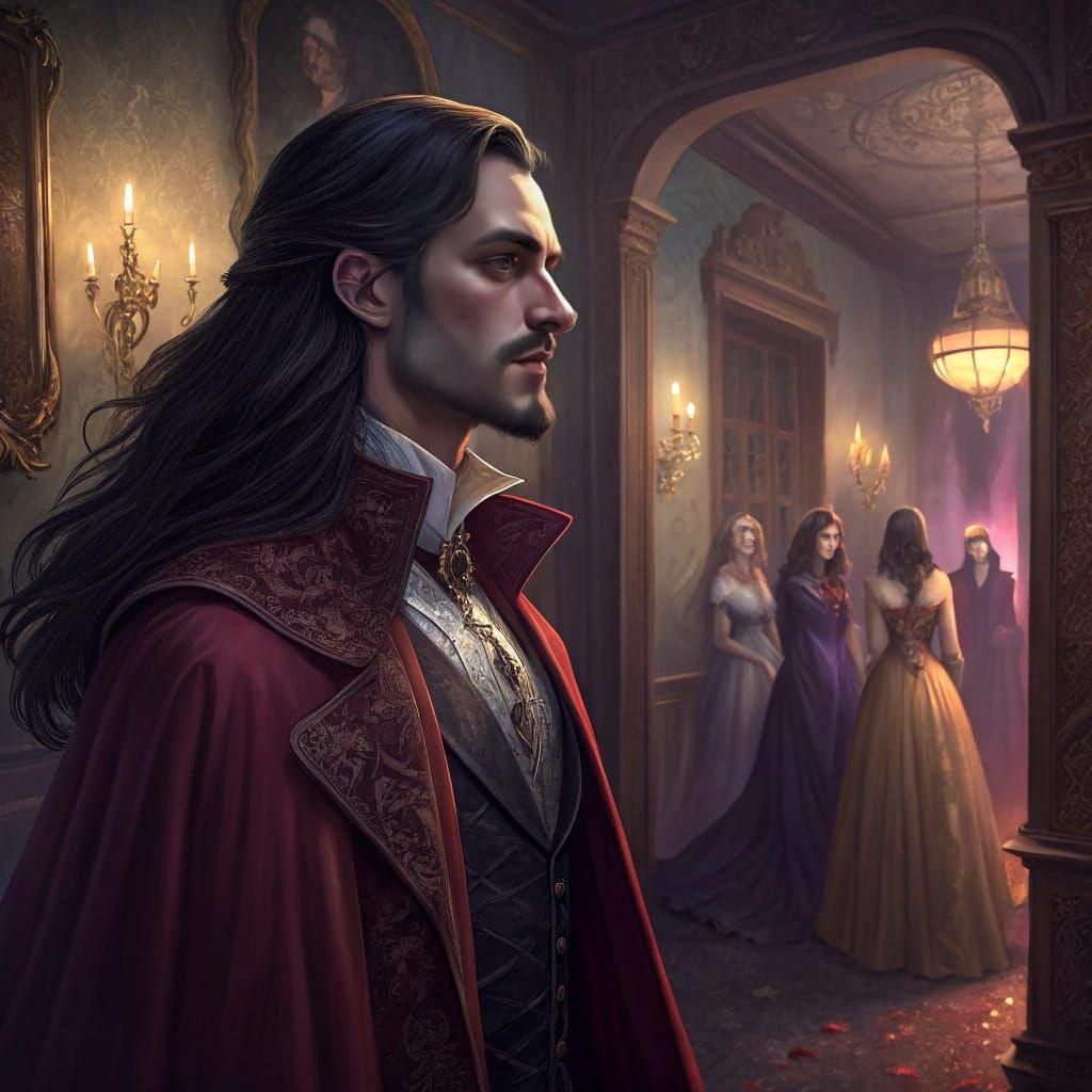 Vampire Ushers Women from Opulent Chamber