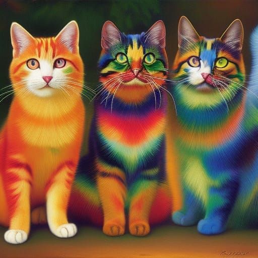 Rainbow Cats Offer Help in Ukiyo-e Style