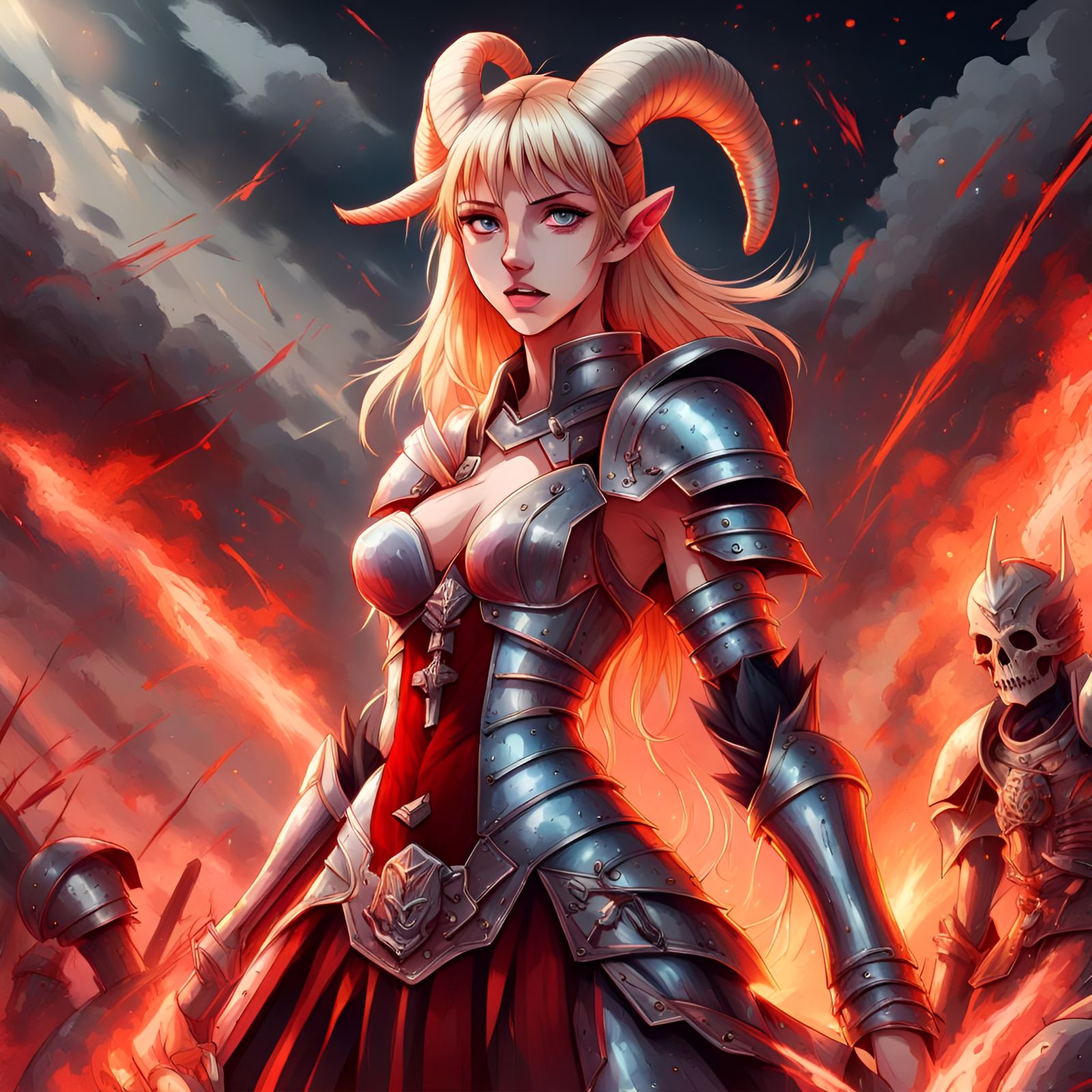 Anime Armored Woman Confronts Demonic Army