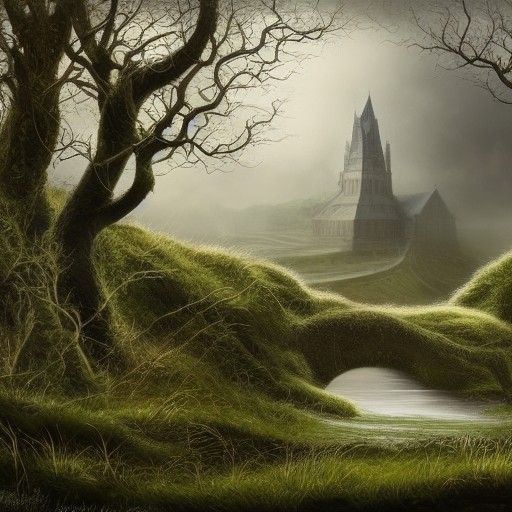 Detailed Matte Painting of a Damp Rural Scene