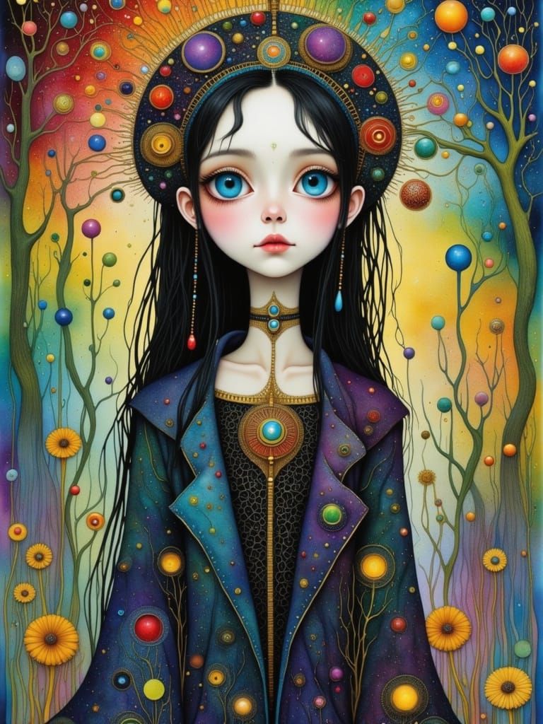 Gothic Fairytale Girl in Watercolor Style