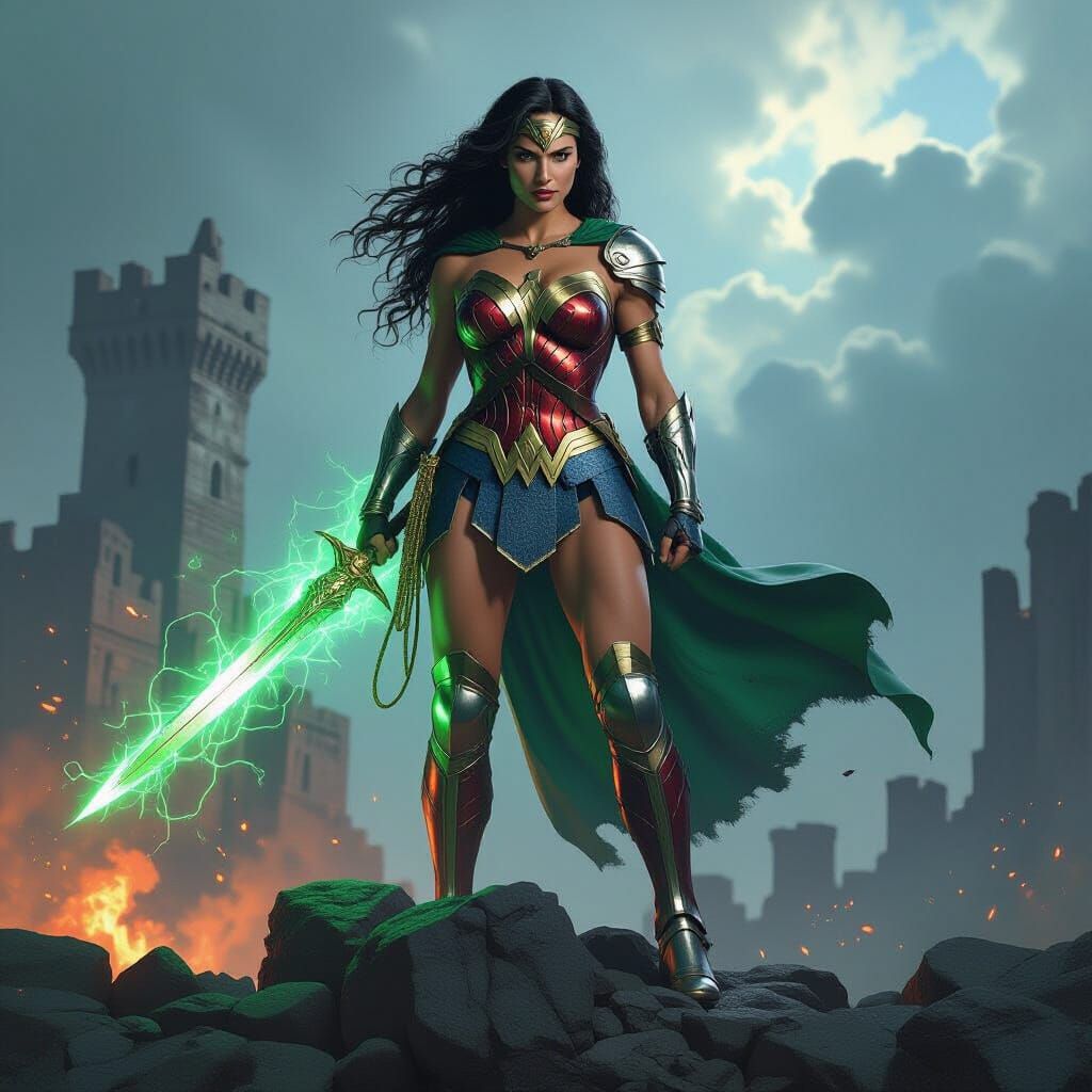 Wonder Woman Triumphant with Emerald Energy