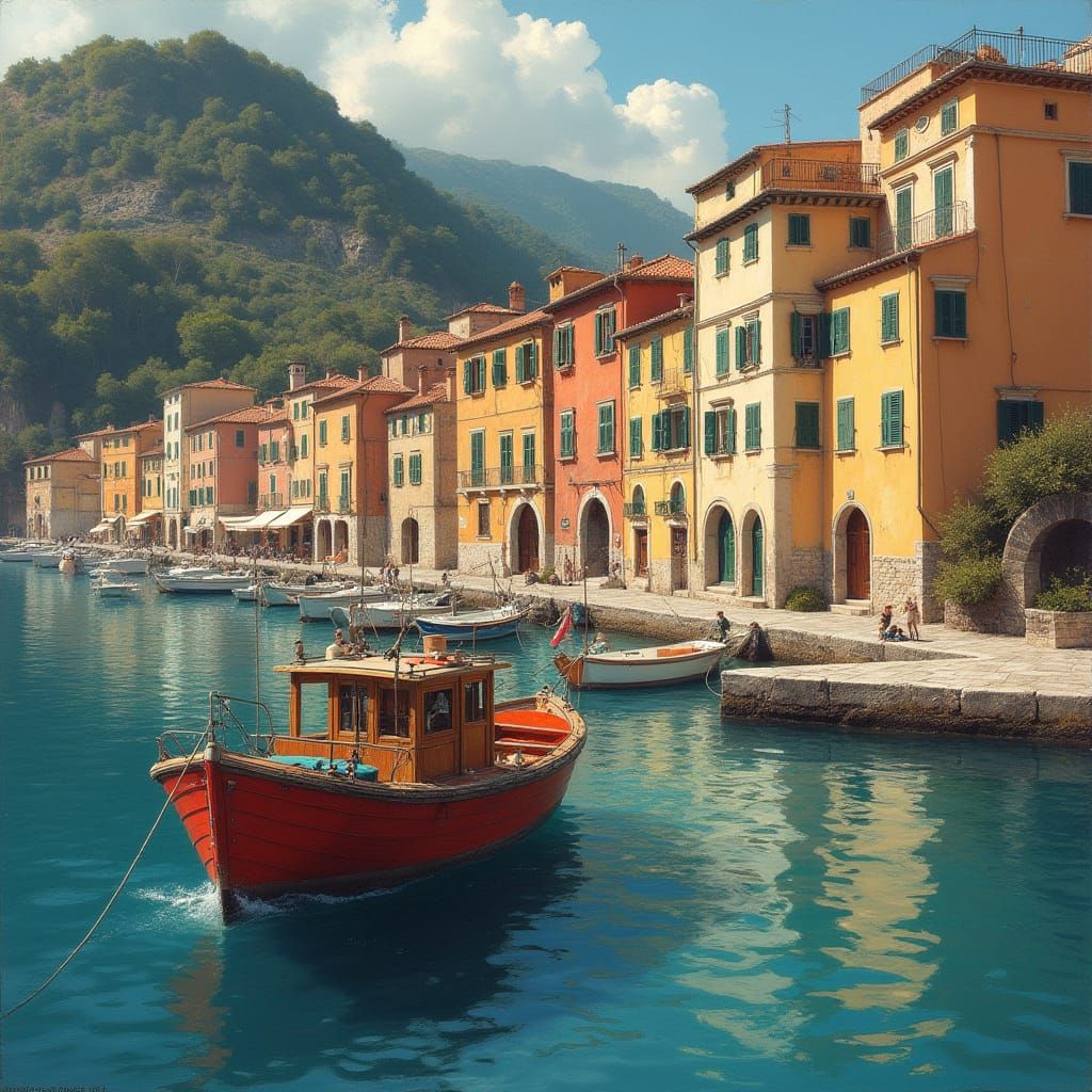 Italian Harbour Scene in Schulz Style