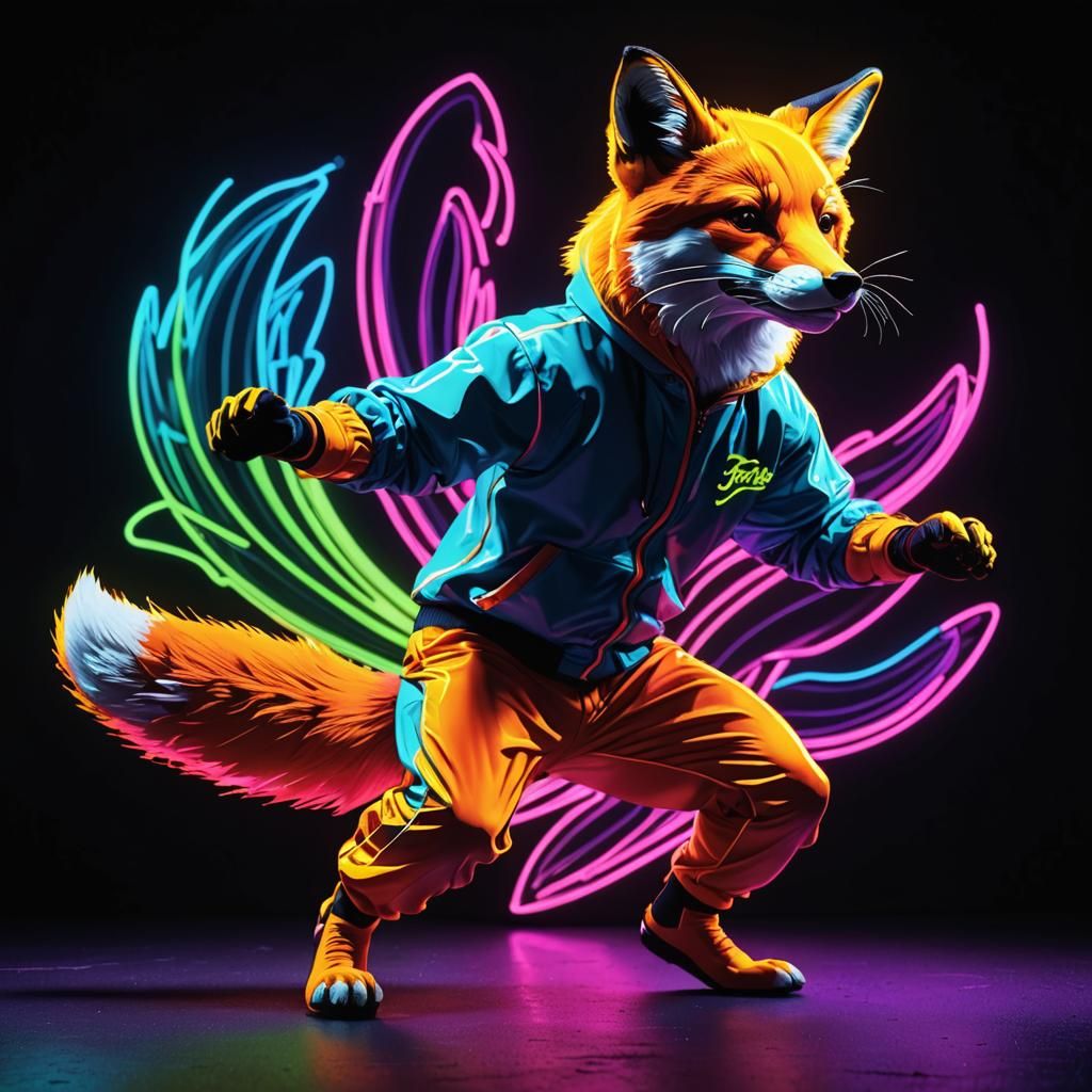 Neon Fox Breakdancing: A Pop Art Celebration