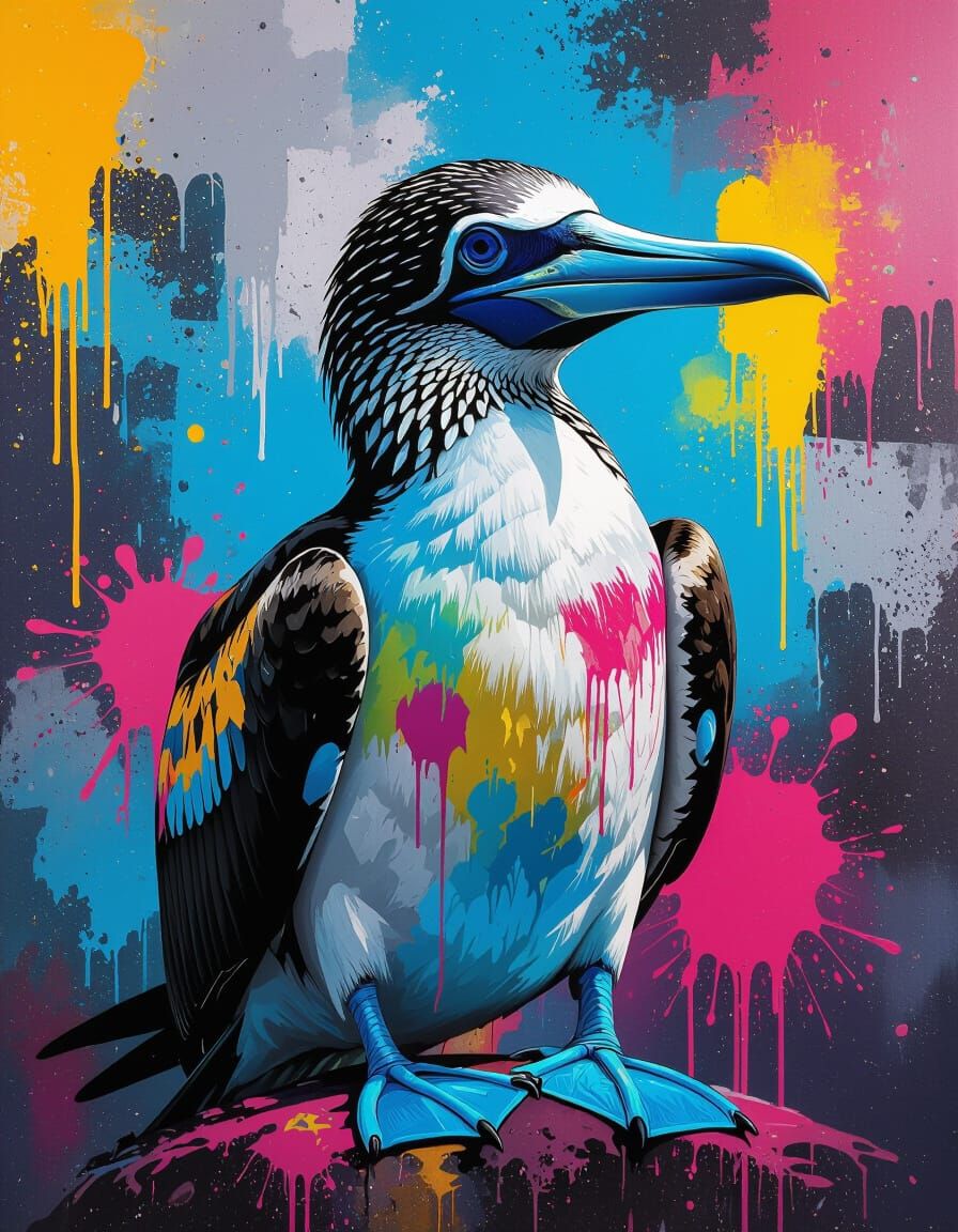 Blue-Footed Booby Graffiti Art in Splash Art Style