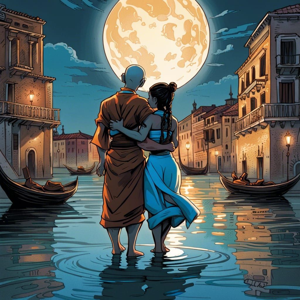 Aang and Katara Romantic Comic Book Art