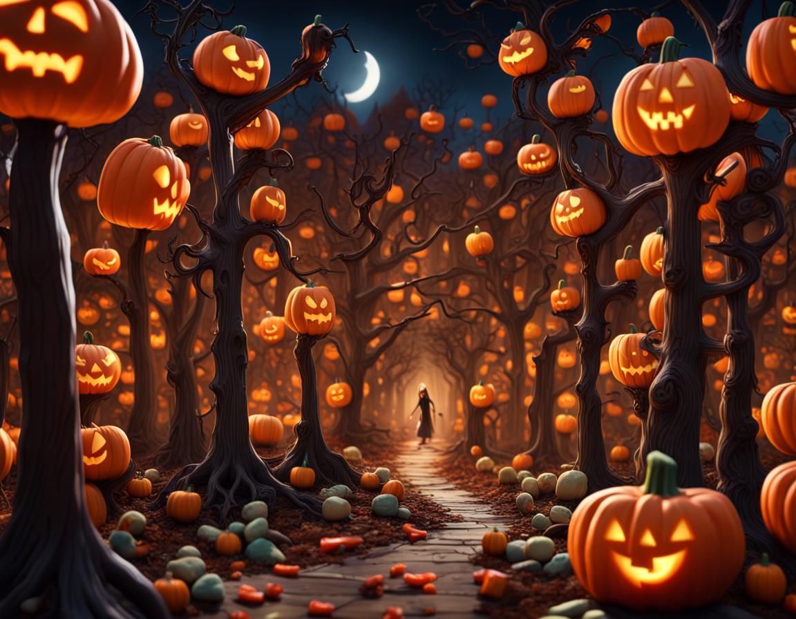 16k resolution, art by Tim Burton, Henry Selick, Laika Studios, Halloween candy realm, stop-motion texture, eerie candy ...