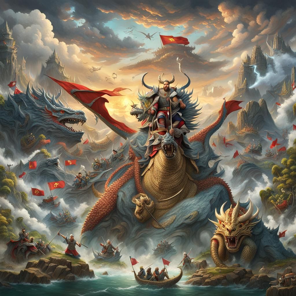 Vietnamese God Inspires Viking Army, Digital Art