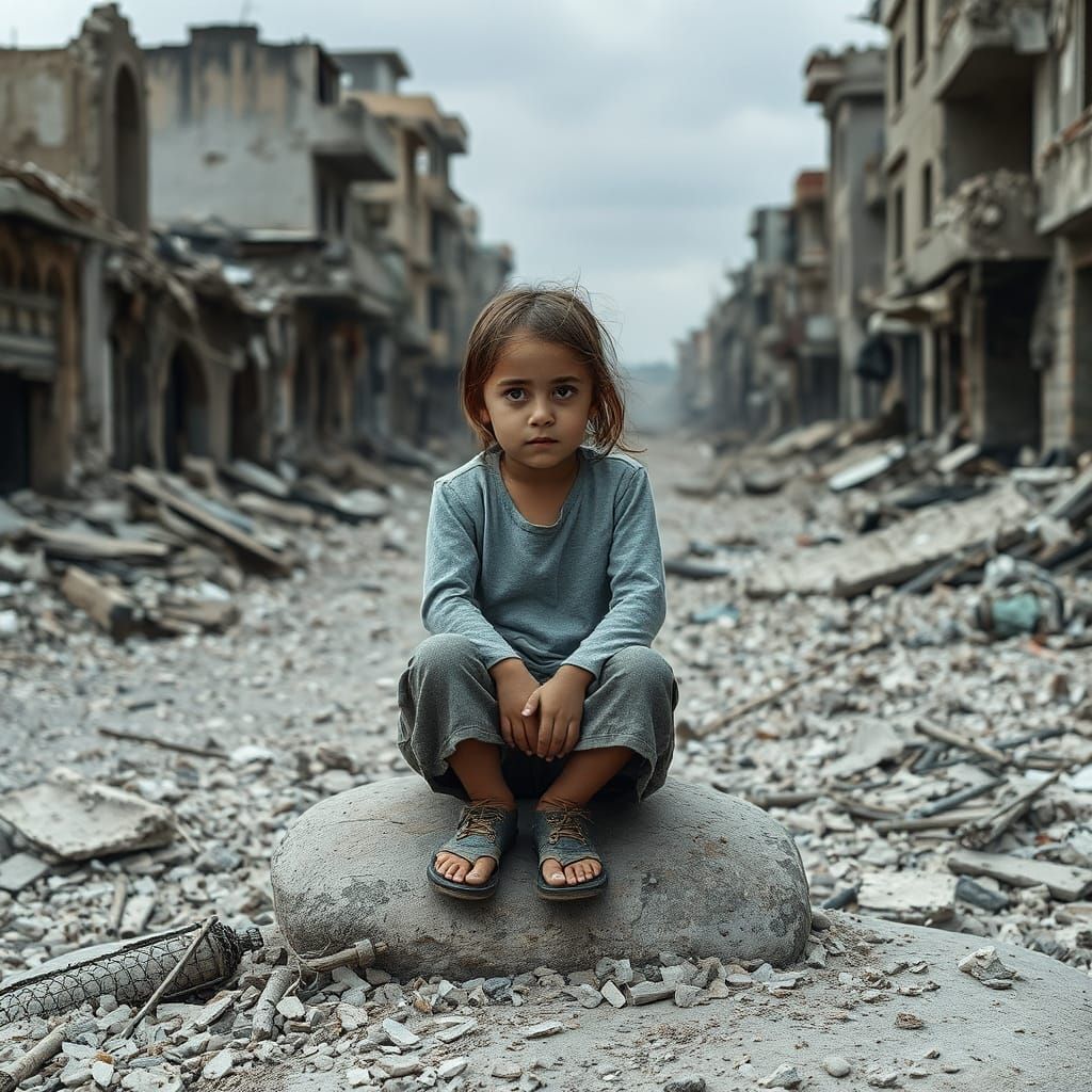 Palestinian Girl Amidst Gaza War Ruins