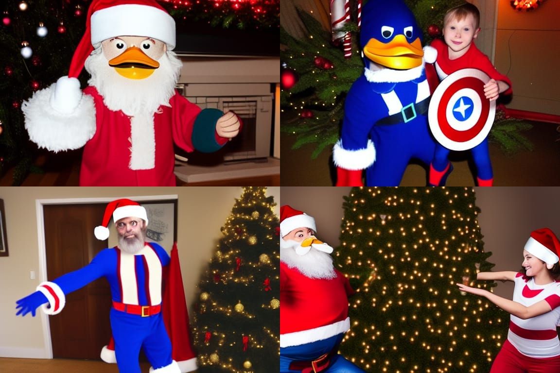 Hairy Duck Dances with Captain America on Christmas Eve
