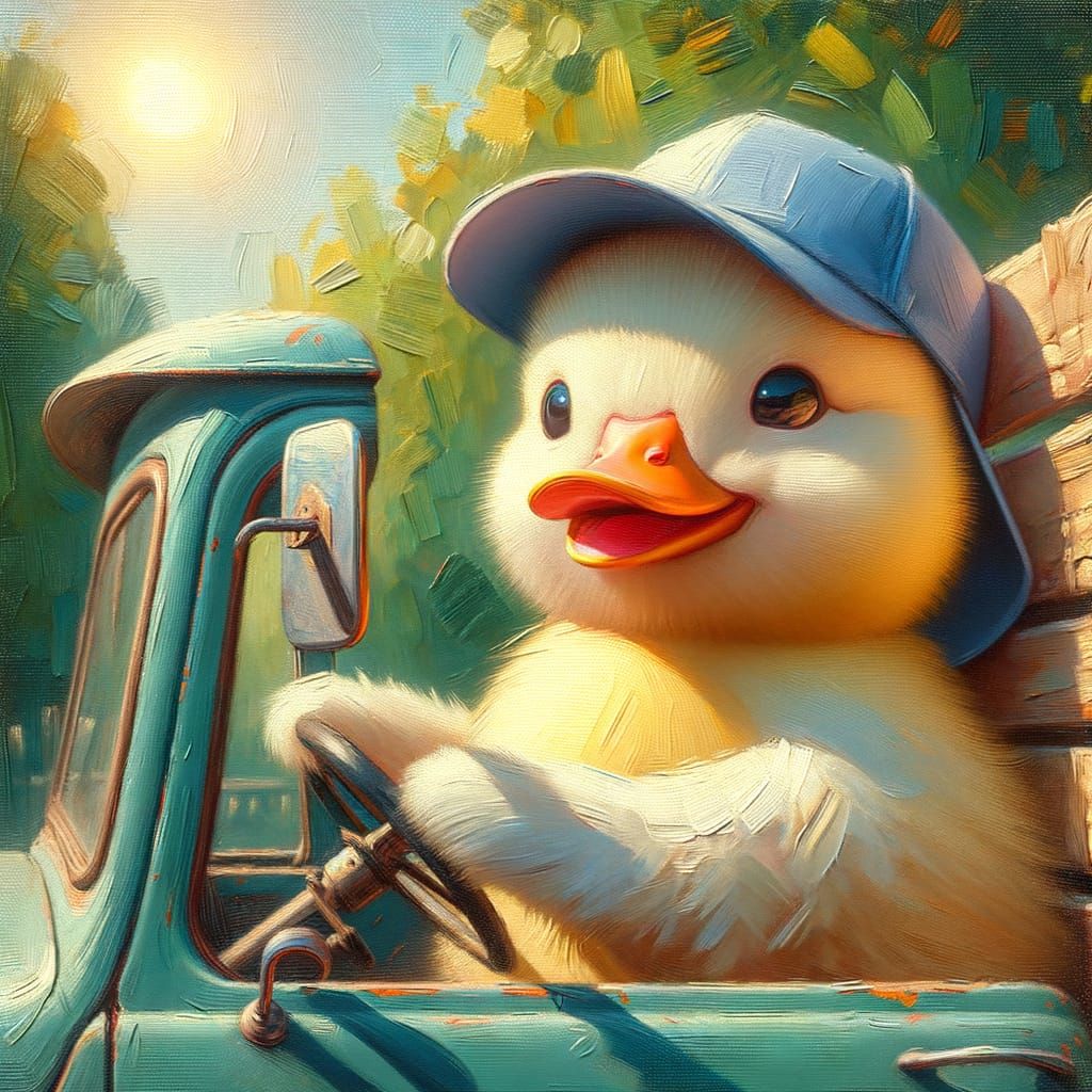 Duck Drives Truck in Baroque Oil Painting