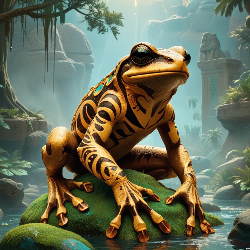 Egyptian Frog on Pedestal in Magic Realism
