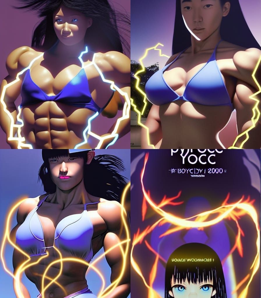Psychic Bodybuilder Girl with Wind Powers in 3D