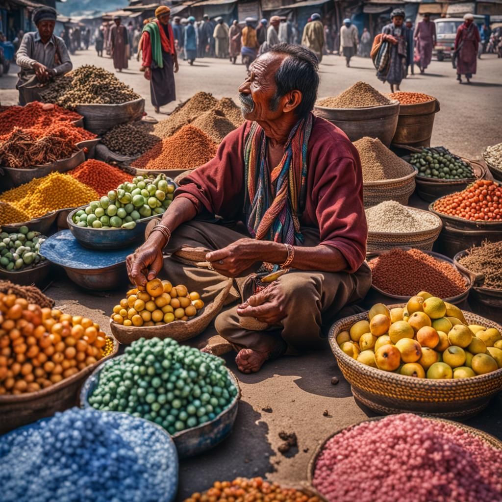 Kathmandu Market, 1970s Hyperrealistic Photo