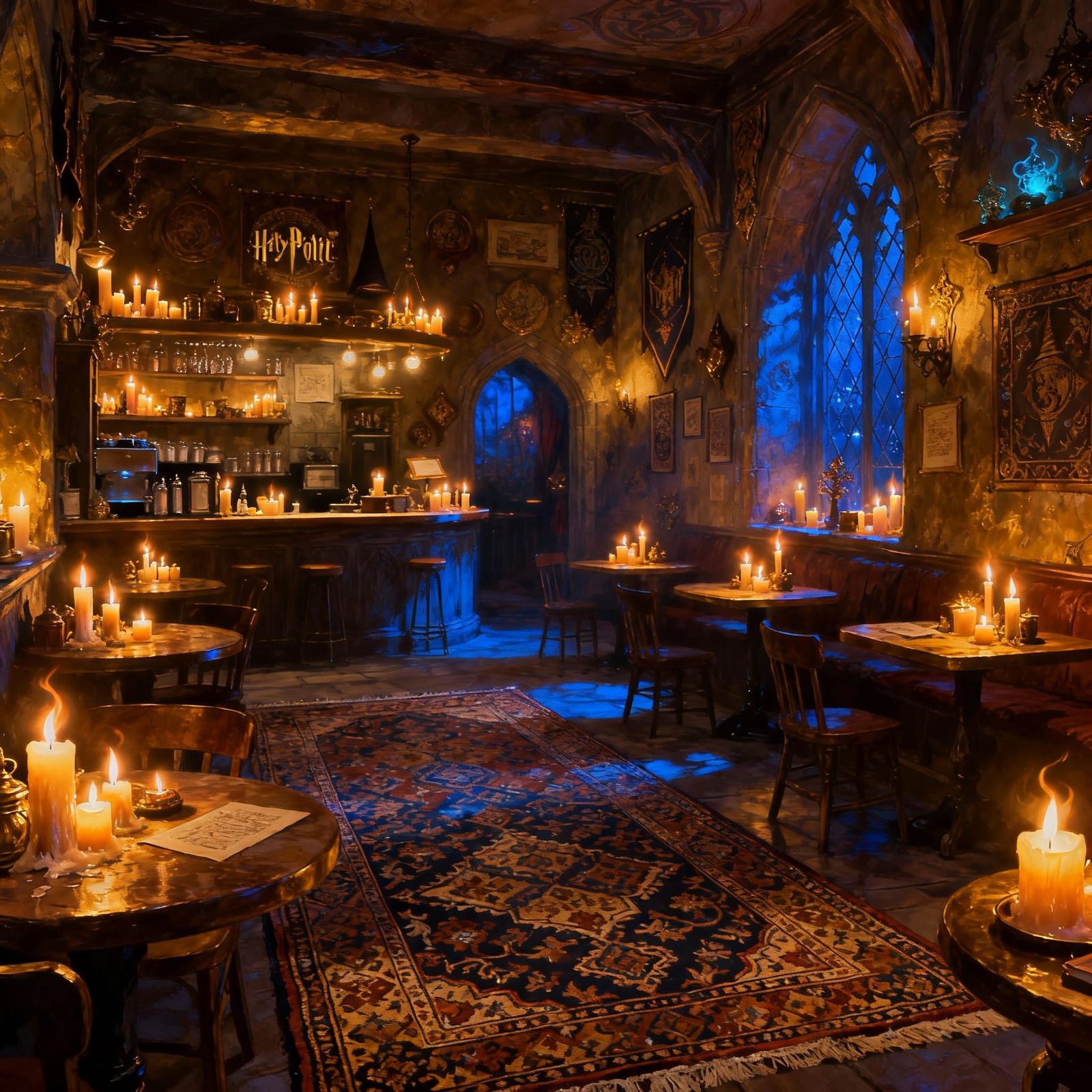 Magical Harry Potter Cafe Interior with Enchanted Candles