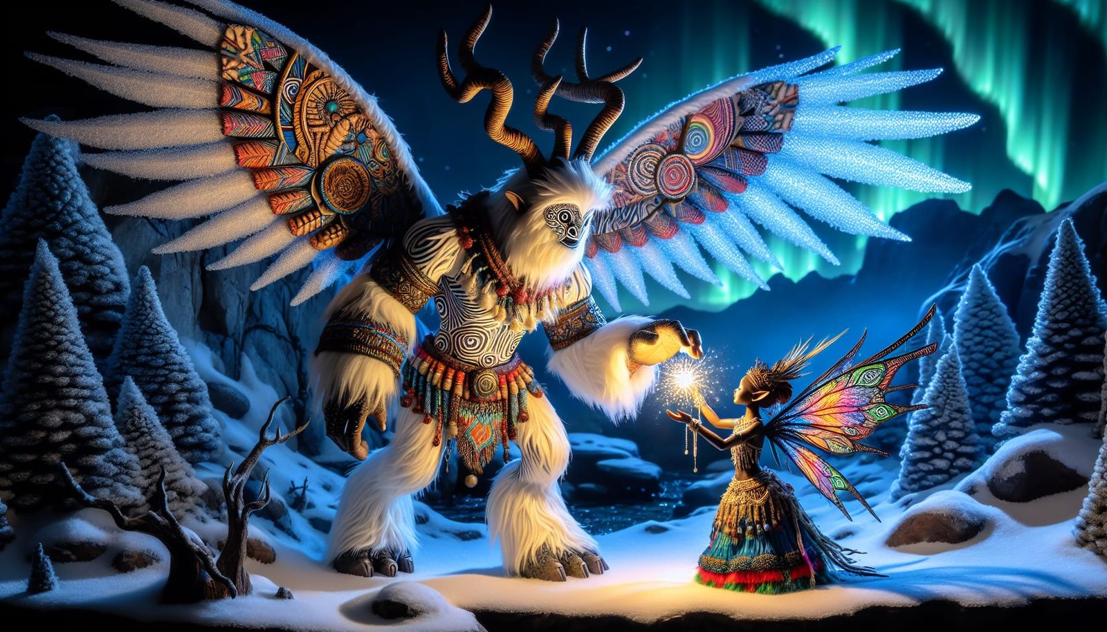 African Faerie Offers Light to Snow Monster