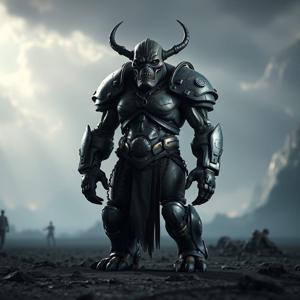 Biomechanical Ogre in Epic Sci-Fi Landscape