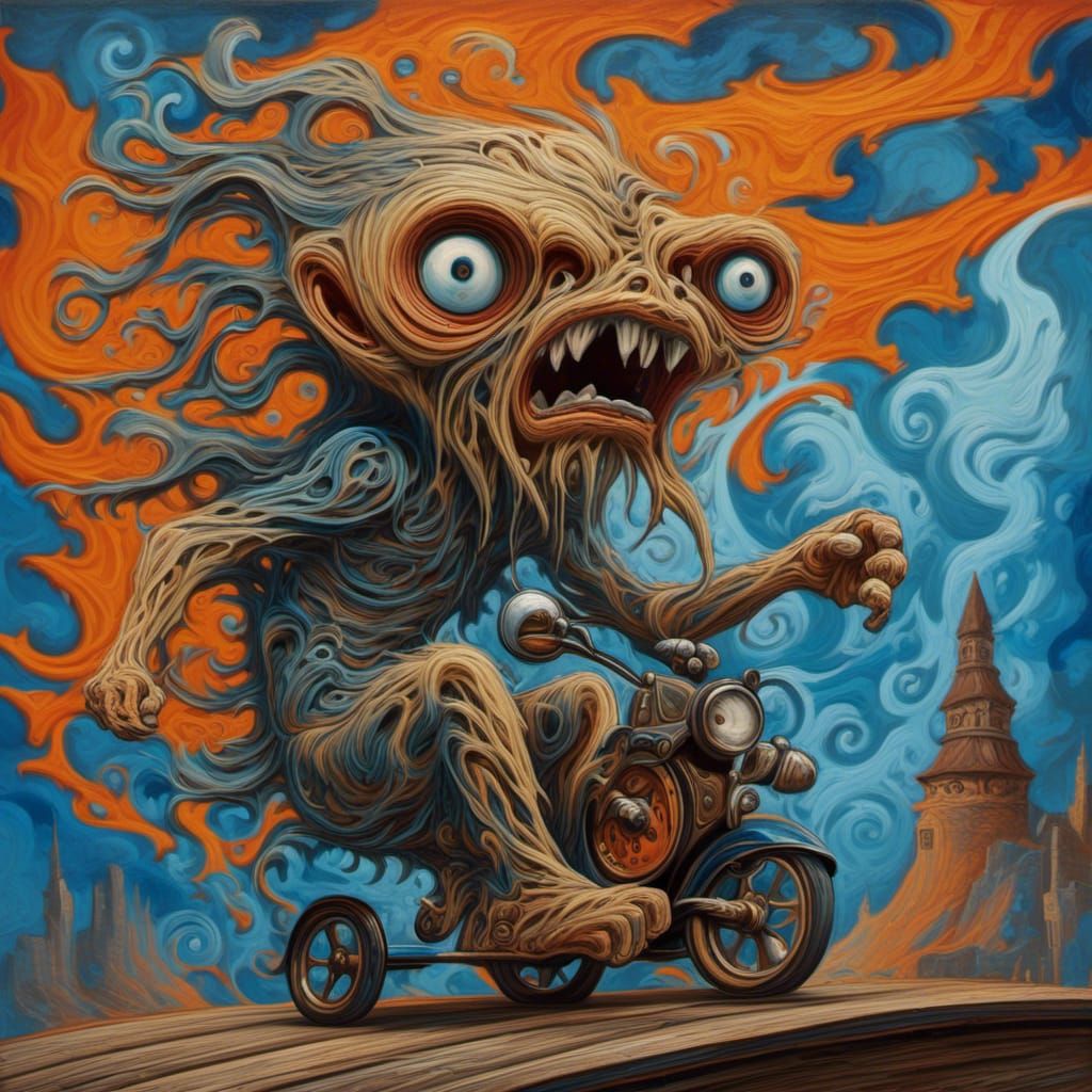 An intensely emotive anthropomorphic screaming Banchee ridin...