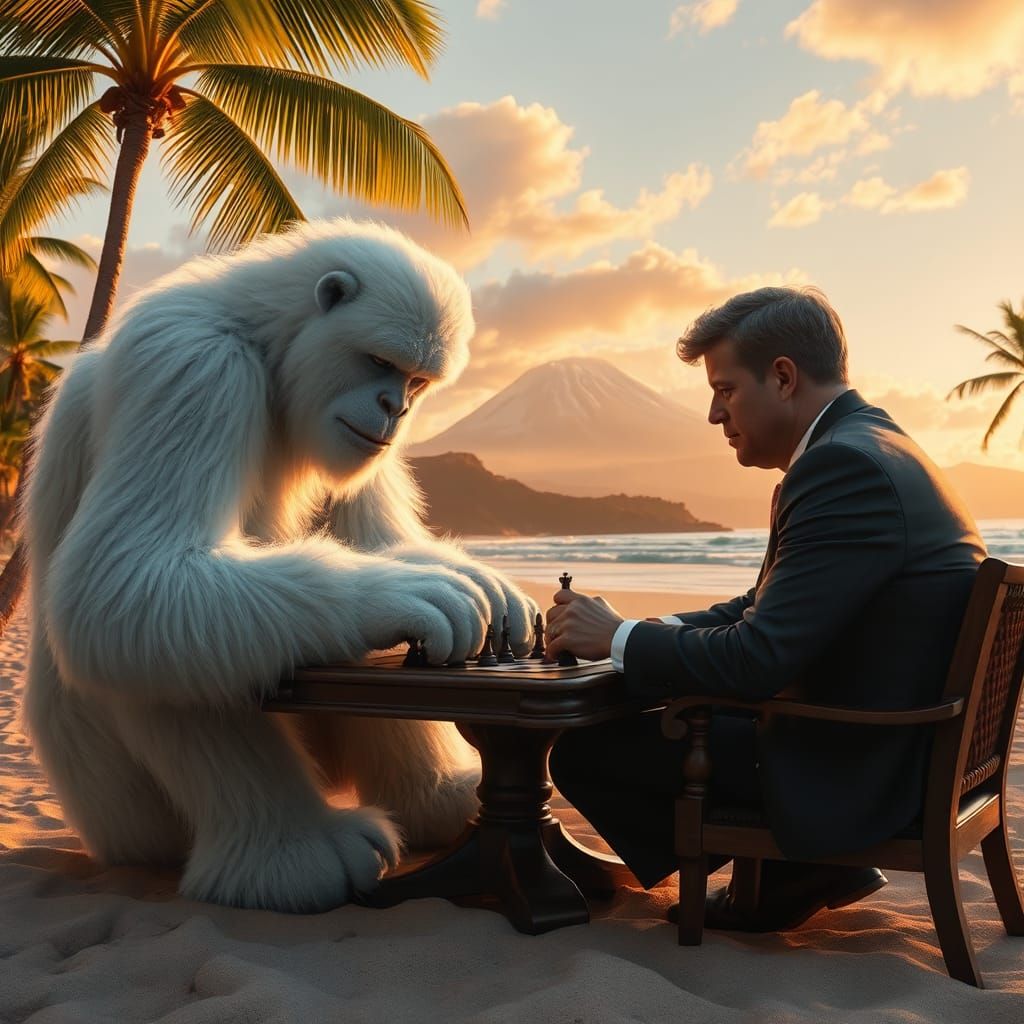 Yeti and JFK Play Chess in Hawaii: Matte Painting