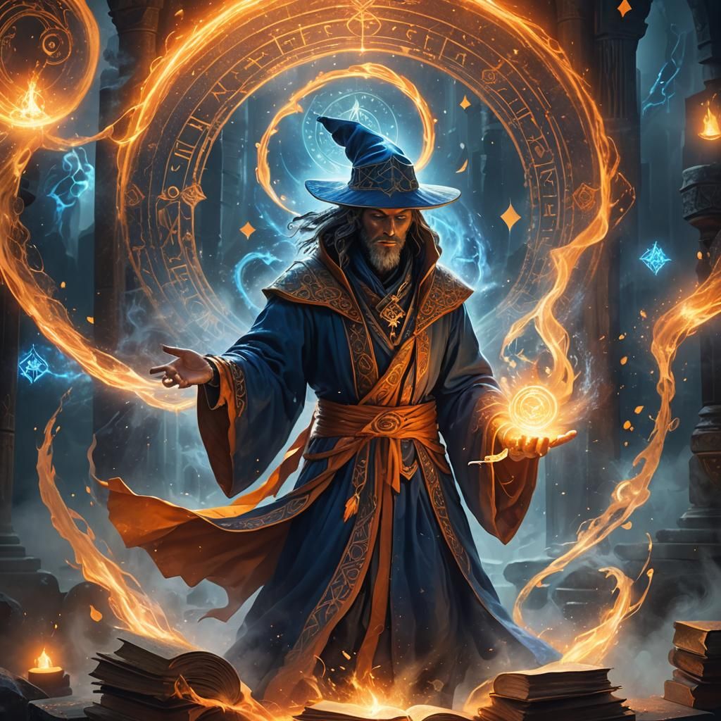 Mysterious Mage Casting Spell in Mystical Atmosphere