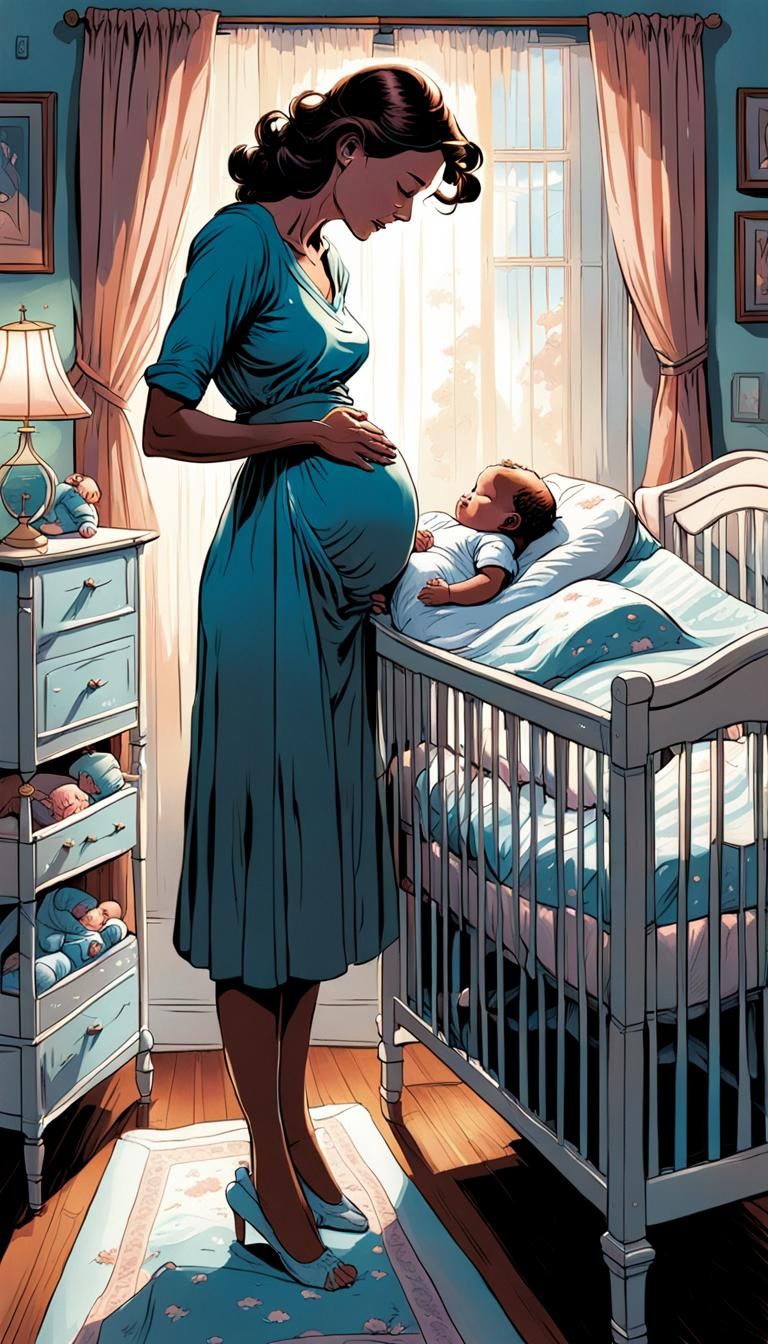 Mother and Baby in Bed, Modern Comic Art