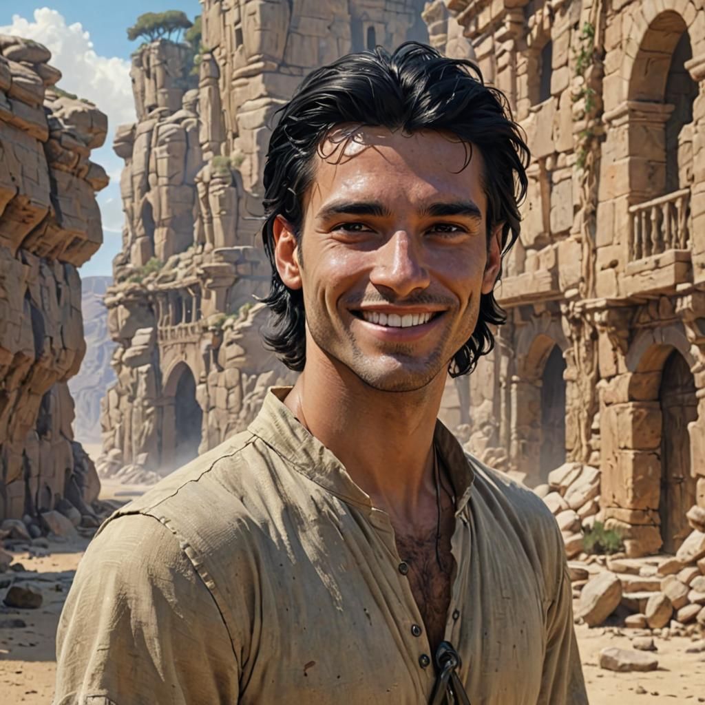 Smiling Italian Man in Prehistoric Concept Art