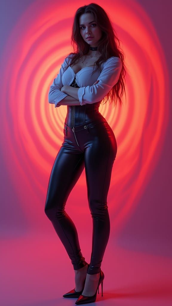 Woman in Leather Corset with 3D Digital Shading