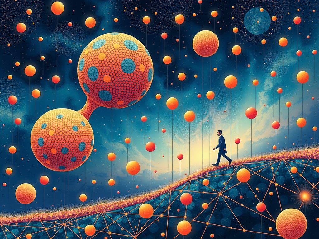 Pointillist Fantasy World with Orb Megastructures