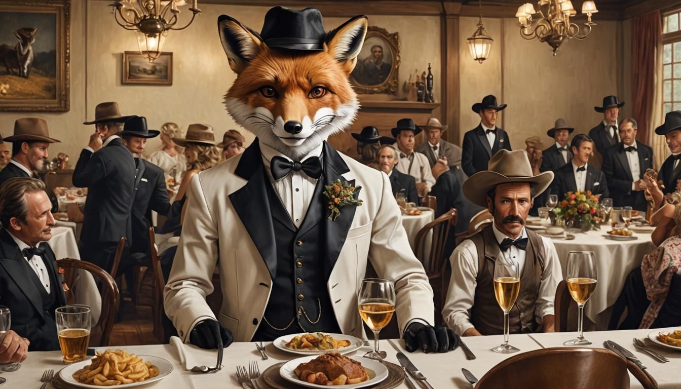 Fox in Cowboy Tuxedo at Dinner Party