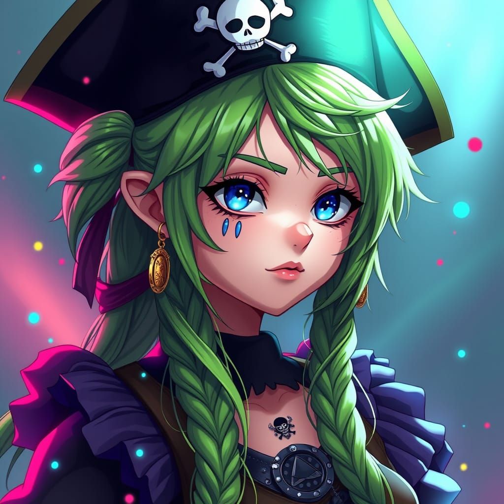 Pirate OC Portrait with Rainbows, Hyperdetailed Art
