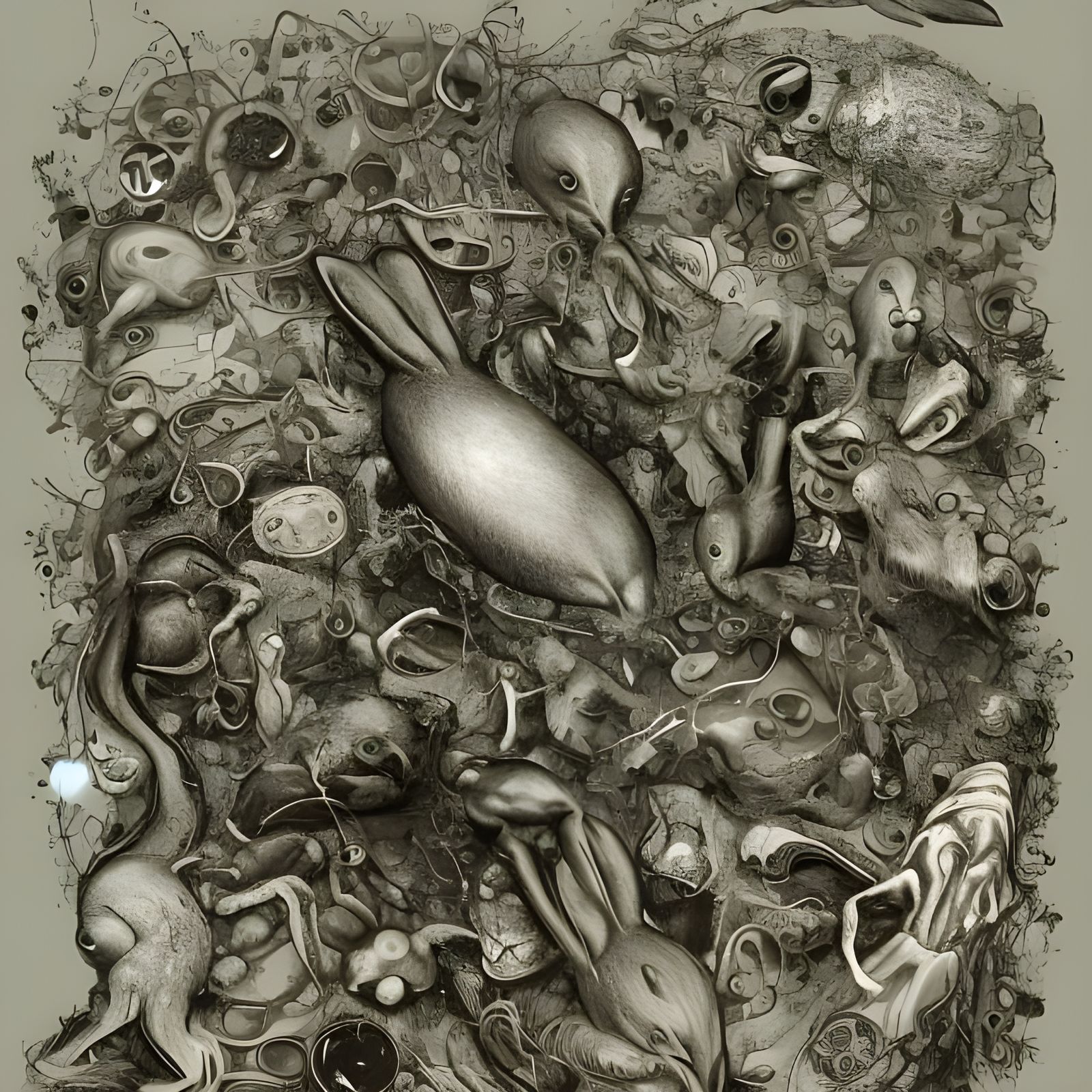 Cyborg Squid Rabbit in Trash with Alien Tech