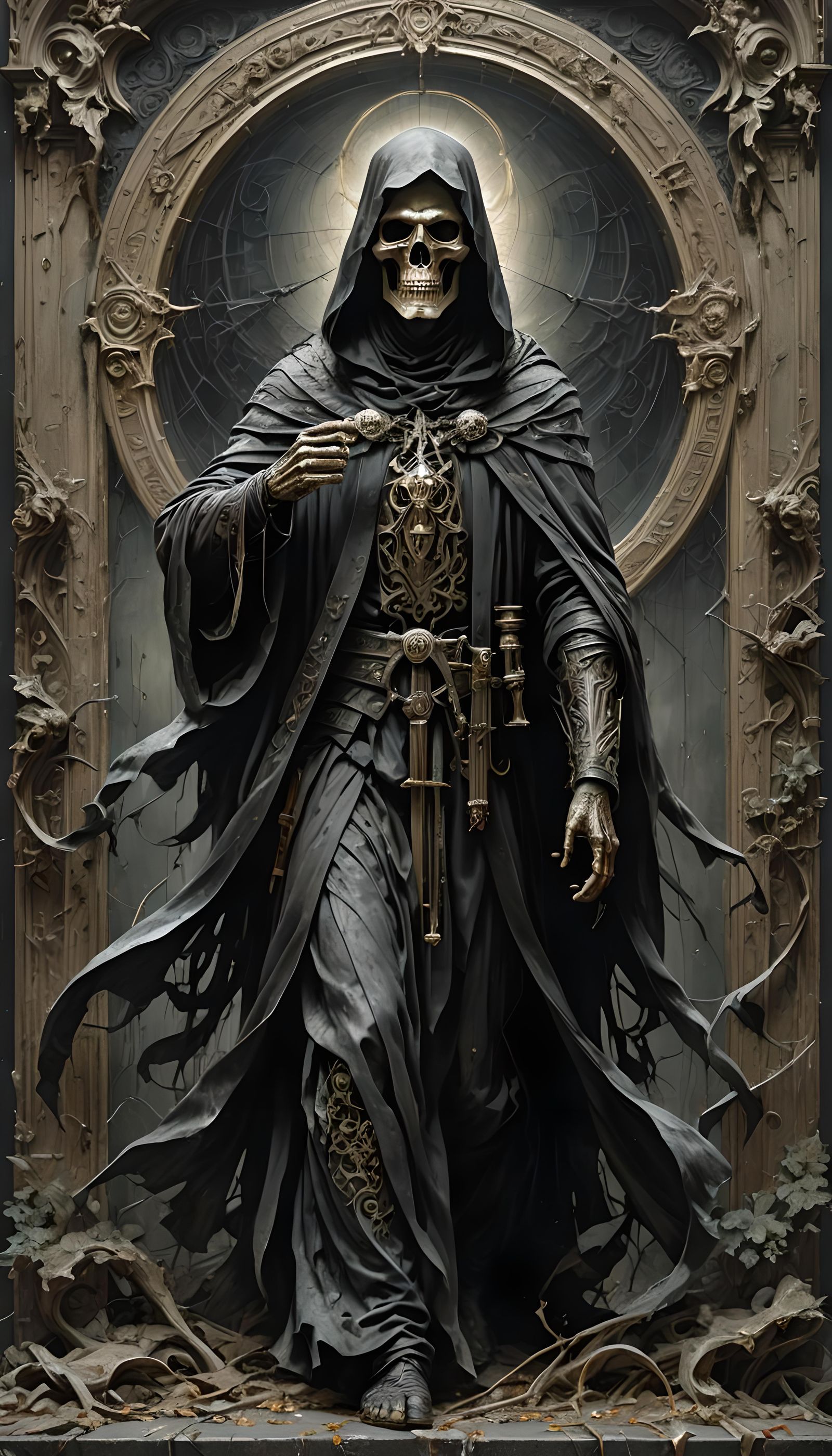 Stoic Grim Reaper with Serbian Symbols
