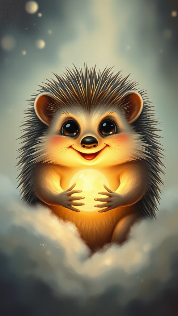 Joyful Hedgehog Finds Light in Surreal Fog