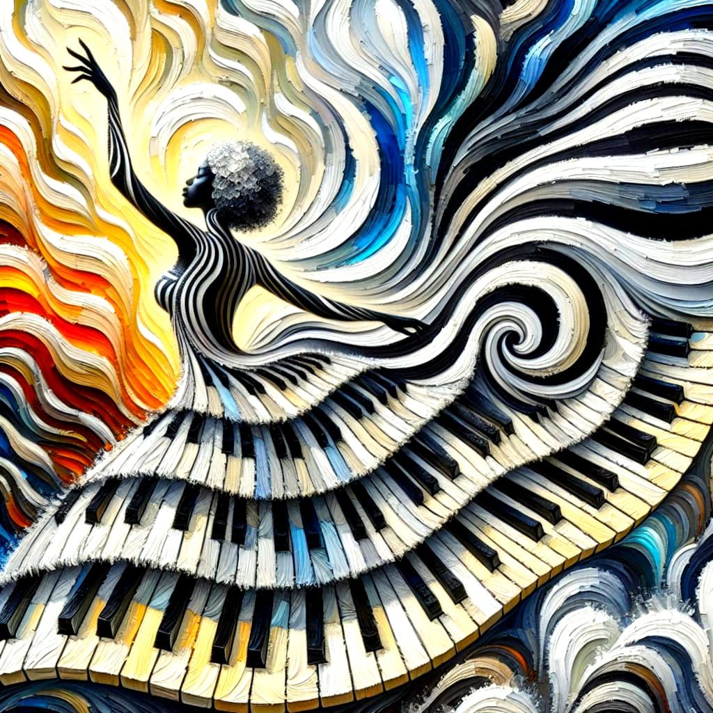 Post-Impressionistic Dancer Transforms into Piano Keys
