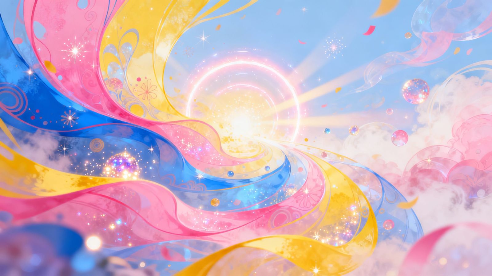 Joyful Abstract Fantasy Artwork with Flowing Shapes and Magi...