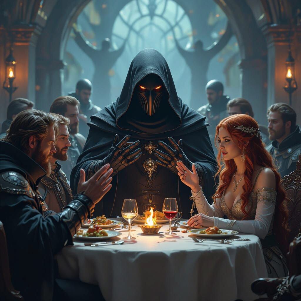 Mysterious Figure with Ring of Doom, Futuristic Digital Art