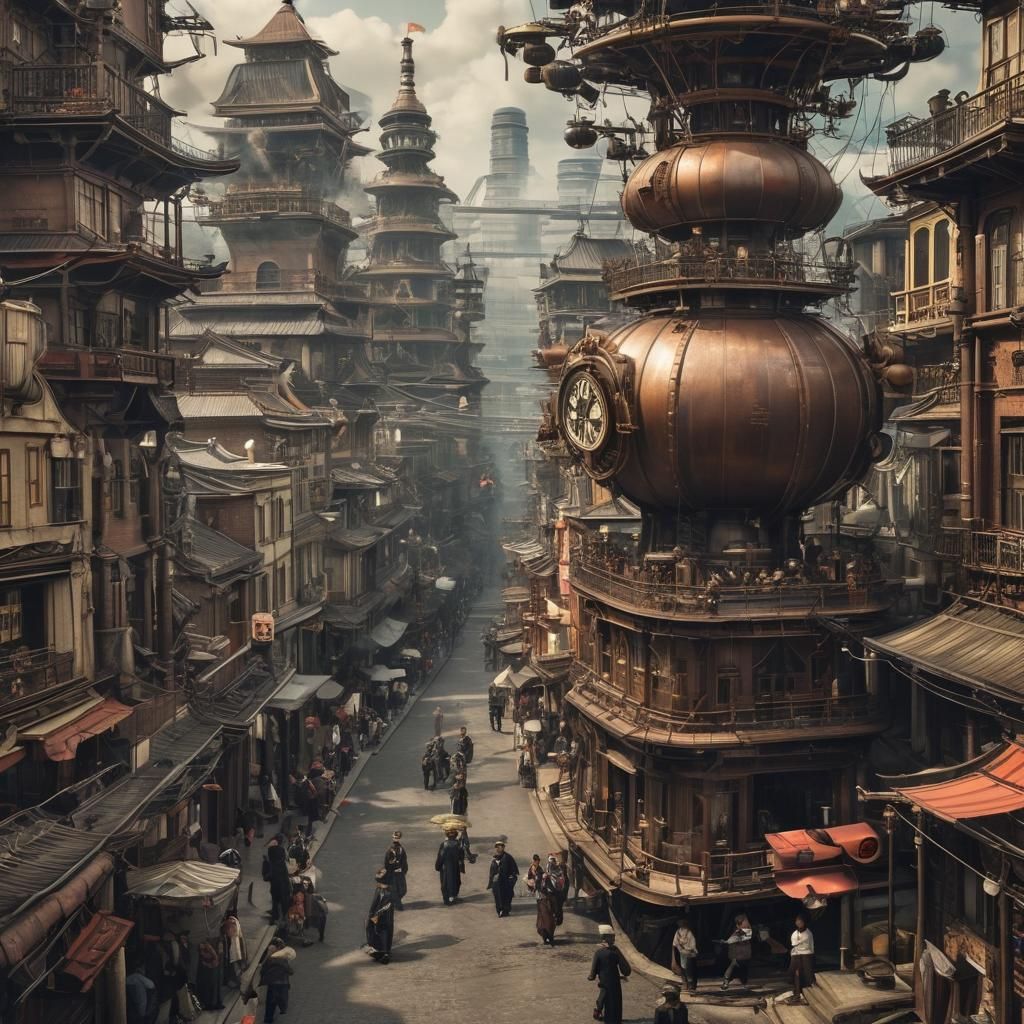 Steampunk Victorian Japanese City in Digital Art