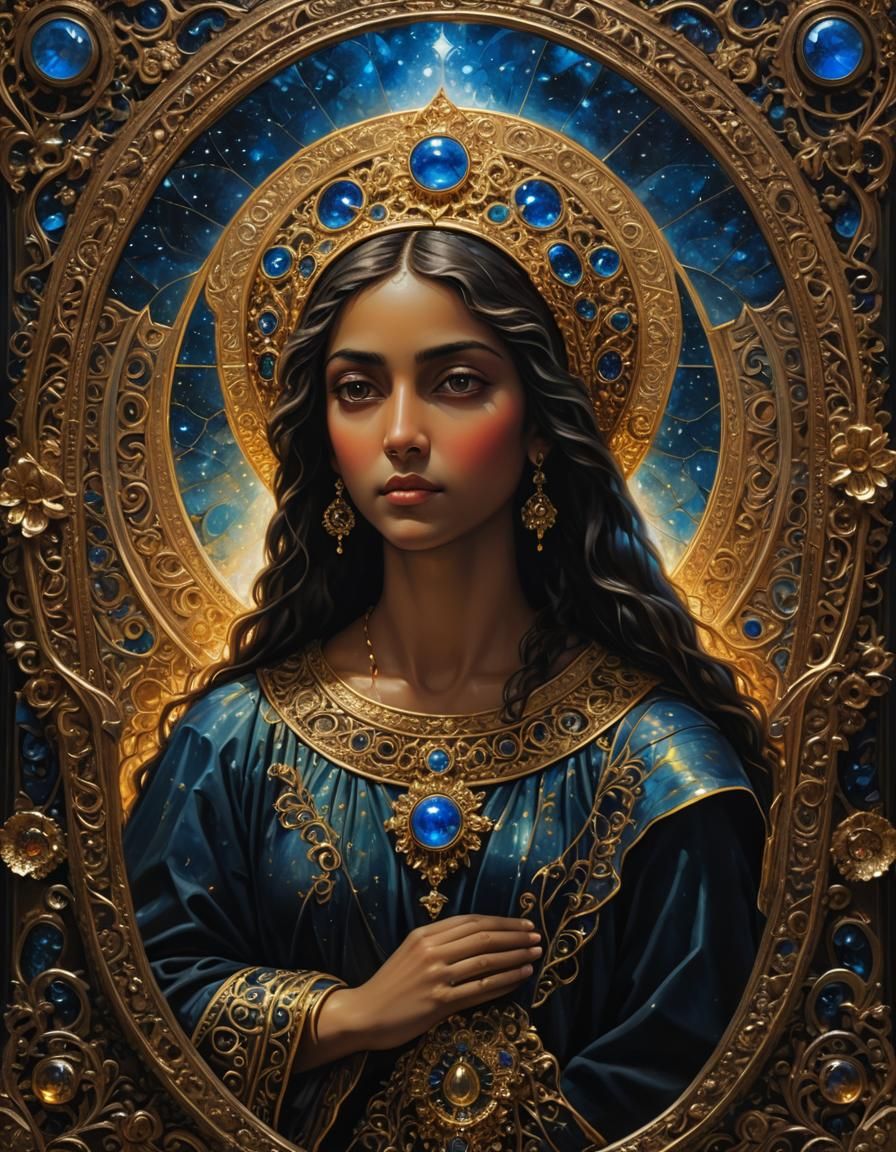 Gorgeous Saint with Halo in Oil Painting Style