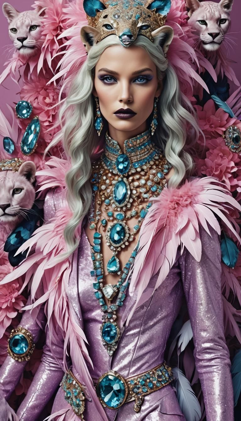 Jeweled Panther Portrait in Diamond Painting Style